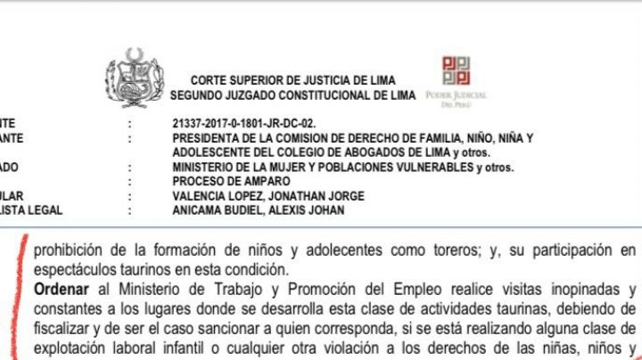 Corte Superior de Lima prohíbe a niños y adolescentes ser toreros